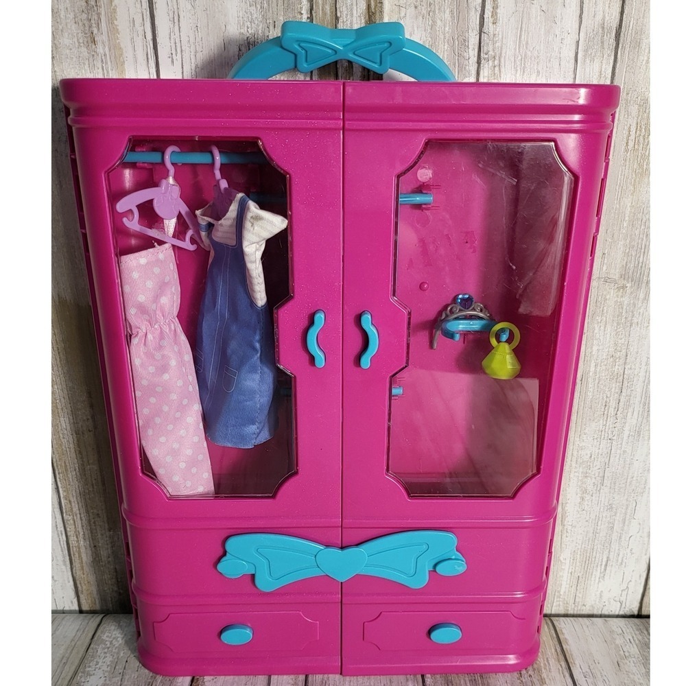 American Plastic Toy Wardrobe Closet Pink Blue Doll Clothes Accessories Storage - Picture 4 of 10